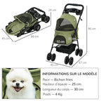 Poussette buggy pliable chien chat panier rangement porte-gobelets tissu 300D Oxford imperméable 4 roues vert Aosom
