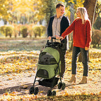 Poussette buggy pliable chien chat panier rangement porte-gobelets tissu 300D Oxford imperméable 4 roues vert Aosom