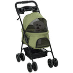 Poussette buggy pliable chien chat panier rangement porte-gobelets tissu 300D Oxford imperméable 4 roues vert Aosom