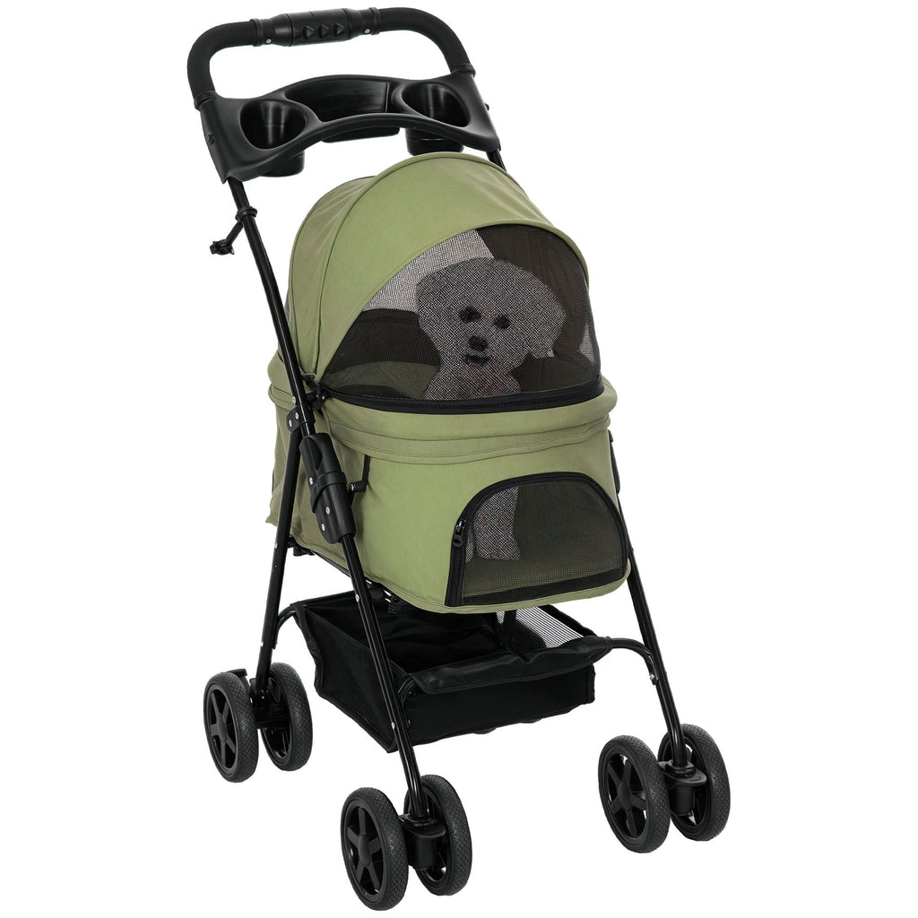 Poussette buggy pliable chien chat panier rangement porte-gobelets tissu 300D Oxford imperméable 4 roues vert Aosom