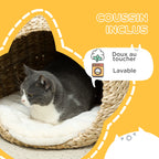 Panier pour chat maison pour chats coussin moelleux intérieur spacieux en quenouille 45 x 41 x 37 cm marron Aosom