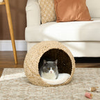 Panier pour chat maison pour chats coussin moelleux intérieur spacieux en quenouille 45 x 41 x 37 cm marron Aosom