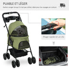 Poussette buggy pliable chien chat panier rangement porte-gobelets tissu 300D Oxford imperméable 4 roues vert Aosom