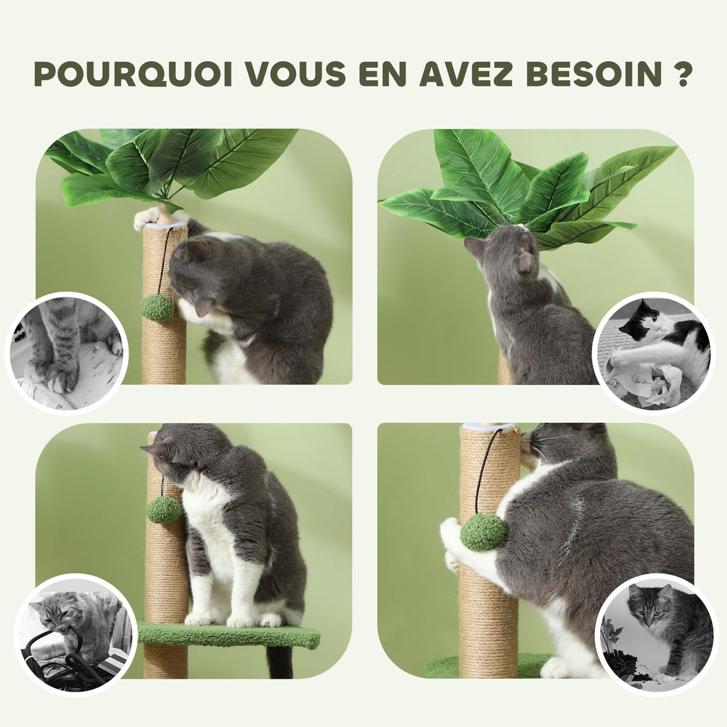 Arbre à chat arbre à grimper pour chat hauteur 83 cm avec griffoir en jute, balles jouets, plates-formes en peluche Aosom