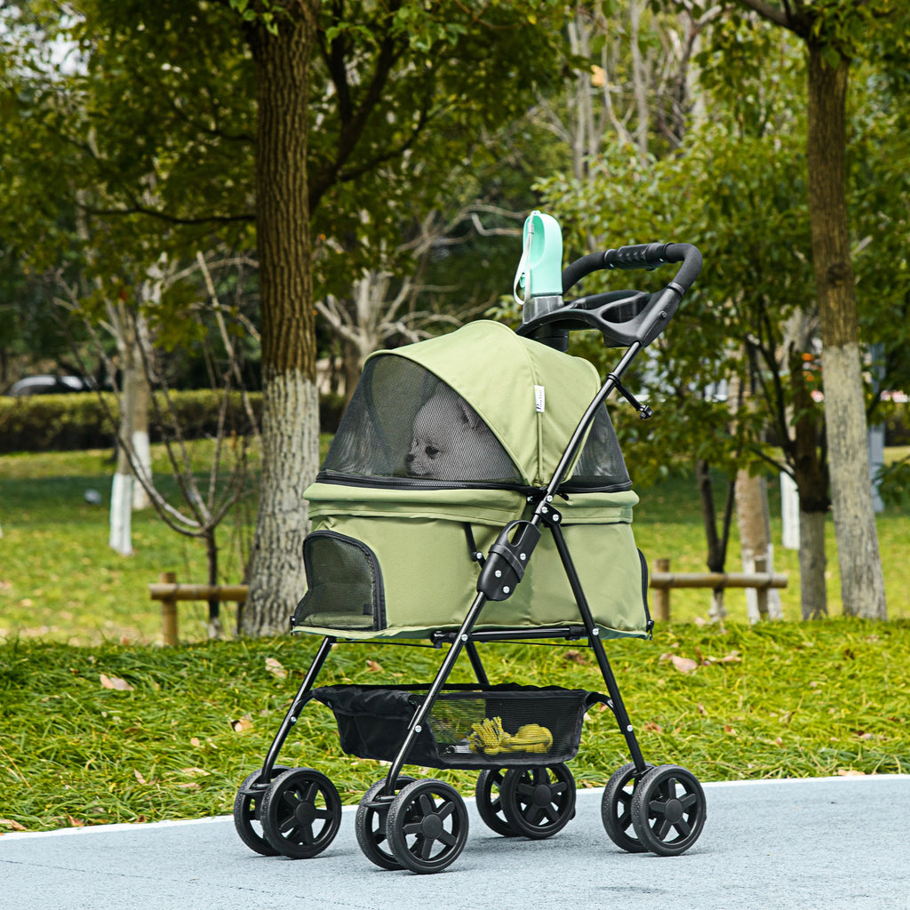 Poussette buggy pliable chien chat panier rangement porte-gobelets tissu 300D Oxford imperméable 4 roues vert Aosom