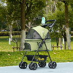 Poussette buggy pliable chien chat panier rangement porte-gobelets tissu 300D Oxford imperméable 4 roues vert Aosom