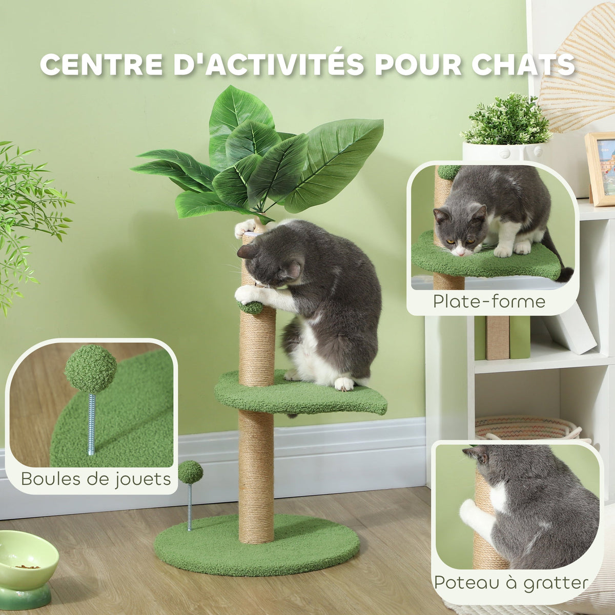 Arbre à chat arbre à grimper pour chat hauteur 83 cm avec griffoir en jute, balles jouets, plates-formes en peluche Aosom
