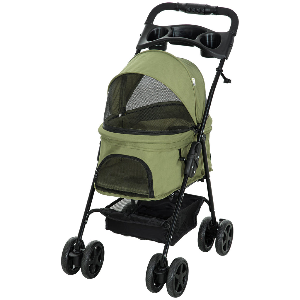 Poussette buggy pliable chien chat panier rangement porte-gobelets tissu 300D Oxford imperméable 4 roues vert Aosom